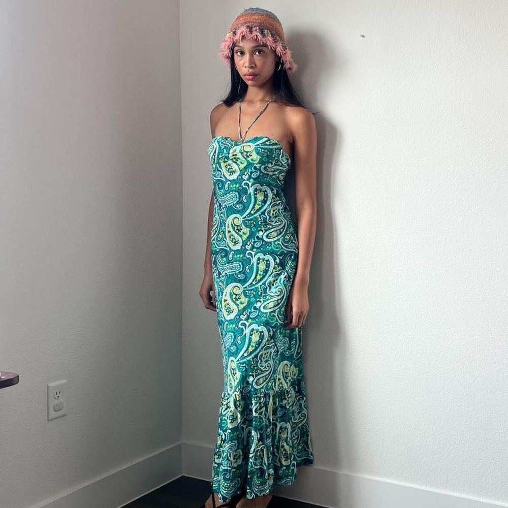 strapless green paisley maxi tube sundress